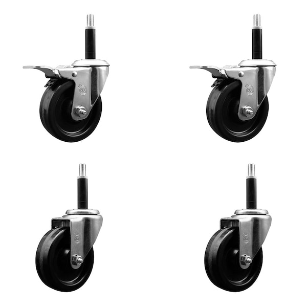 4'' Phenolic Swivel 3/4'' Expand Stem Caster Set 2 Total Lock Brakes, 4PK